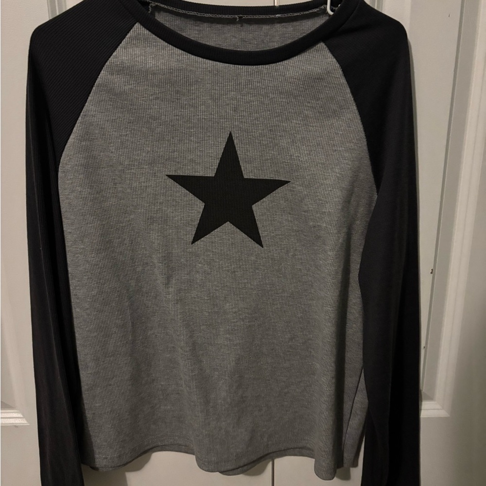 Grey and dark blue long sleeve shirt